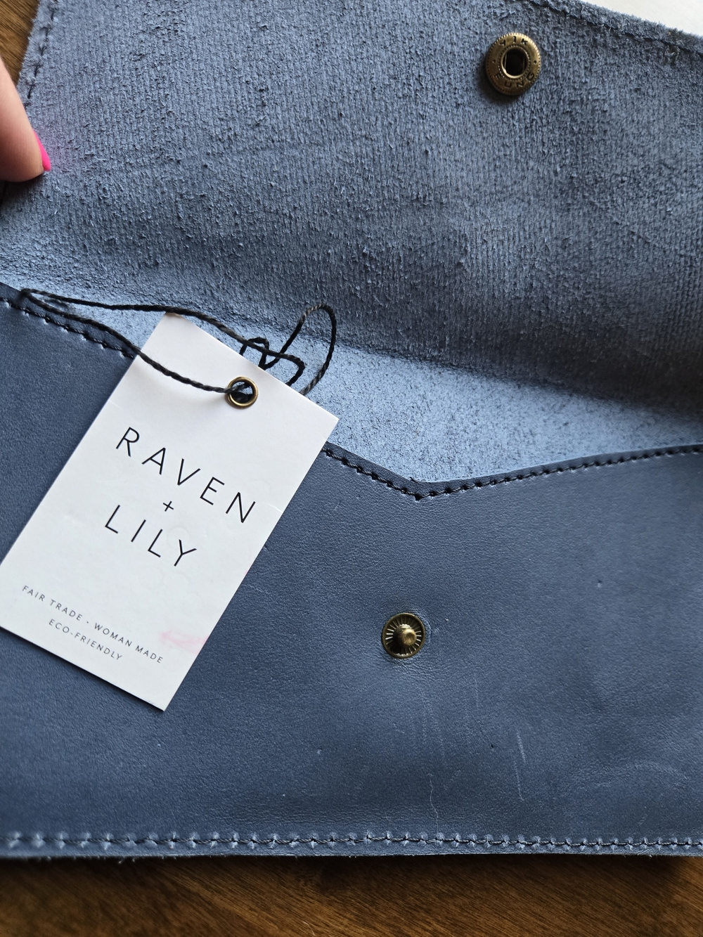 Raven + Lily Slate Blue Leather Clutch